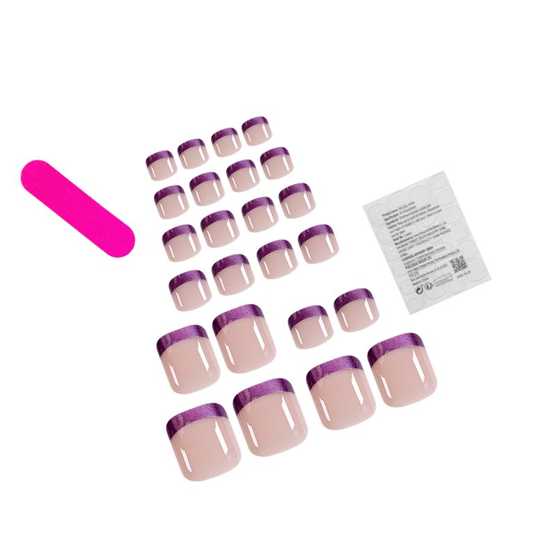 Popular French Simplicity Toe Nail Patch Purple Glittering Powder Toenail Wear Nail European Square Detachable Nail Tip
