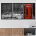 thumbnail image 3 of wall26 - 3 Piece Framed Canvas Wall Art - British Phone Booth with Weathered Wooden Bench - Modern Home Art Stretched and Framed Ready to Hang - 16"x24"x3 Black, 3 of 5