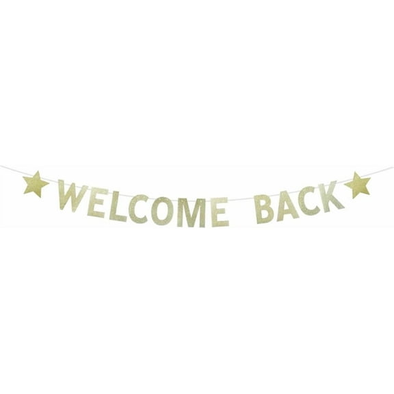 Welcome Back Gold Glitter Vintage Banner for First Day of School Teacher, Back to School Decor, Home/Classroom/Moving Away Party Sign Supplies