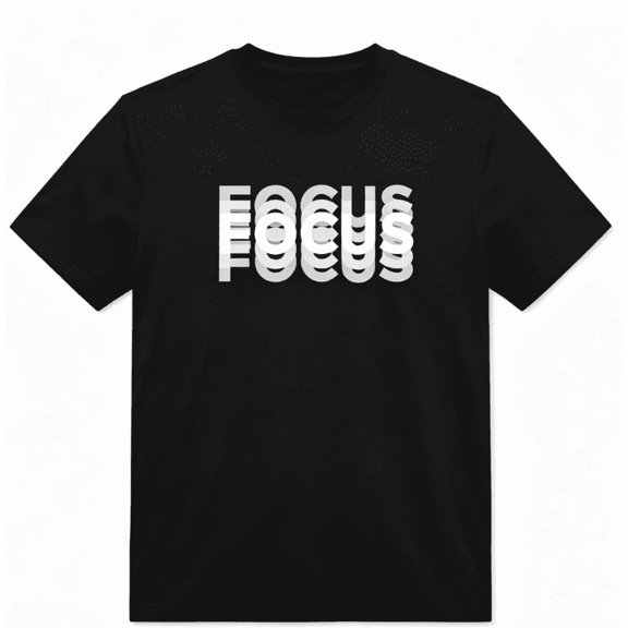 Men Crew Neck Short Sleeve T‑Shirt, FOCUS Layered Graphic Print Casual Streetwear Tee, Lightweight Everyday Wear Top for Men