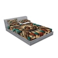 thumbnail image 2 of Ambesonne Rustic Fitted Sheet & Pillow Sham Set, Wild West Horse Feathers, King, Teal Dark Taupe Cinnamon, 2 of 2