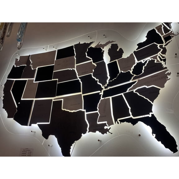 3D Push Pin Wood USA Map with Led Light - Acrylic Base Wall Decor Led USA Map for Home & Kitchen or Office - Unique Christmas Gift for Travel Lover (Black and White, XL)