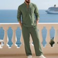 thumbnail image 5 of Migroa Mens 2 Pieces Cotton Linen Set Long Sleeve Shirts Casual Drawstring Yoga Pants Loose Fit Straight Legs Beach Trousers Summer Beach Wedding Outfits Army Green M, 5 of 5