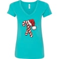 thumbnail image 3 of Inktastic Red and White Candy Cane Santa Christmas Funny Xmas Lights Women's V-Neck T-Shirt, 3 of 5