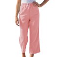 thumbnail image 2 of Womens Cotton Linen Pants Solid Color Drawstring Casual Loose Wide Leg Straight Pants Pink, 2 of 3
