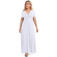 thumbnail image 2 of YVH Women's Plus Size Dress Solid V-Neck Short Sleeve Plus Size Evening Party Maxi Dress White L, 2 of 6