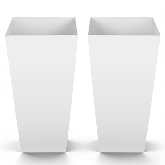 VEVOR Tall Planters Set of 2, 26 Inch Large Outdoor Taper Planters for Outdoor Indoor Plants, Front Porch Plastic Modern Flower Pots with Casters, Inner Pot & Drainage Holes for Patio, Garden, White