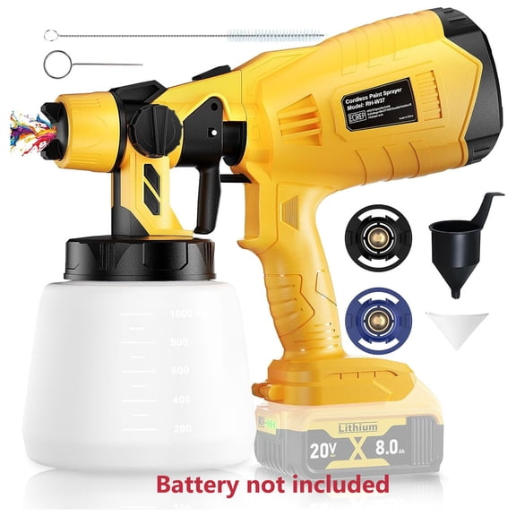 Paint Sprayer Tool 1000ml Large Container Electric Spray Paint Gun Easy to Clean for Furniture Cabinets Fence Walls Door Garden Chairs Paint Tools Yellow (Without Battery)
