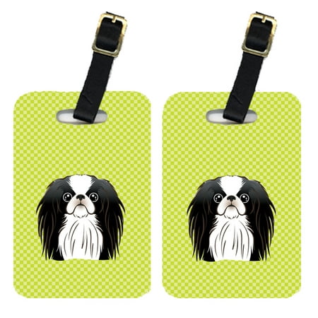 Chic Luggage Tags - Caroline's Treasures Pair of Checkerboard Lime Green Japanese Chin Luggage Tags BB1292BT