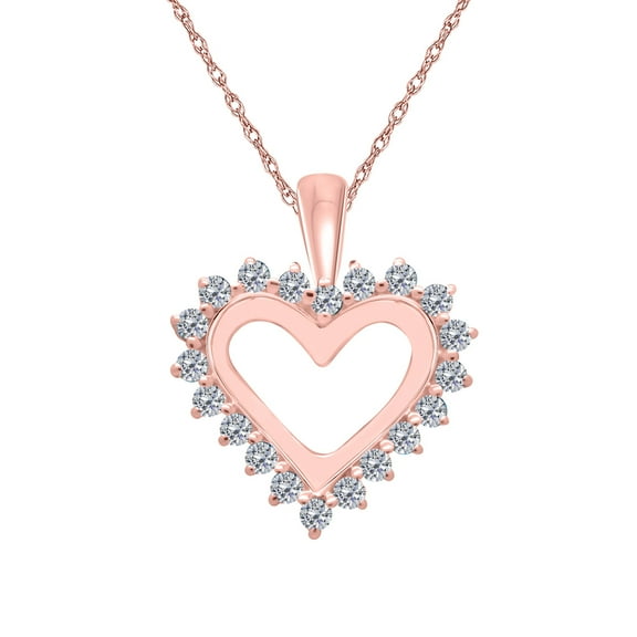 Mauli Jewels Engagement Necklace for Women 0.50 Carat Diamond Classic Heart Pendant 4 prongs 10K Rose Gold With 18'' Chain|Silver Chain
