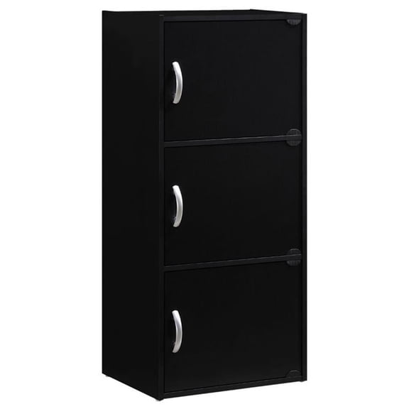 Pemberly Row Wood Bookcase with 3 Door/3 Shelf in Black