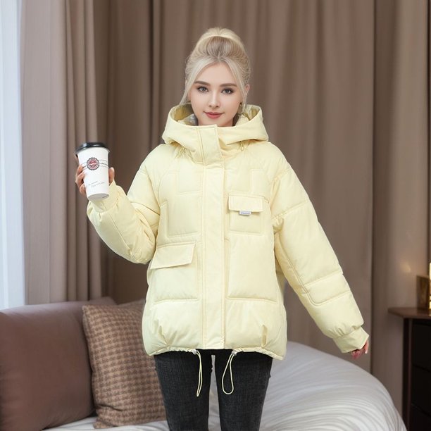 Chaqueta de algodón con múltiples bolsillos, chaqueta holgada de algodón para mujer, chaqueta de algodón con capucha de estilo corto de invierno, chaqueta de algodón de talla grande