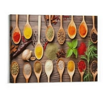 Shiartex Colorful Cooking Spices In Kitchen Spoons Poster Canvas Wall Art Painting Printing Home Room Aesthetic Decoration Mural Gift (Framed,20x16 Inch)