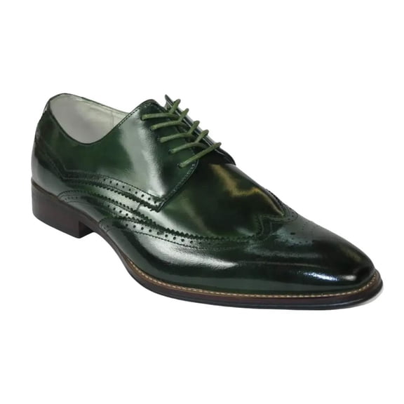 Men's Giovanni Shoes High Quality Leather Wing Tip Derby LINCOLN Green