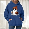 thumbnail image 2 of CAUYDY Cute Ghost Graphic Hoodies for Women Halloween Funny Spooky Hooded Sweatshirt Vintage Pullover Casual Tops(Navy,S), 2 of 6
