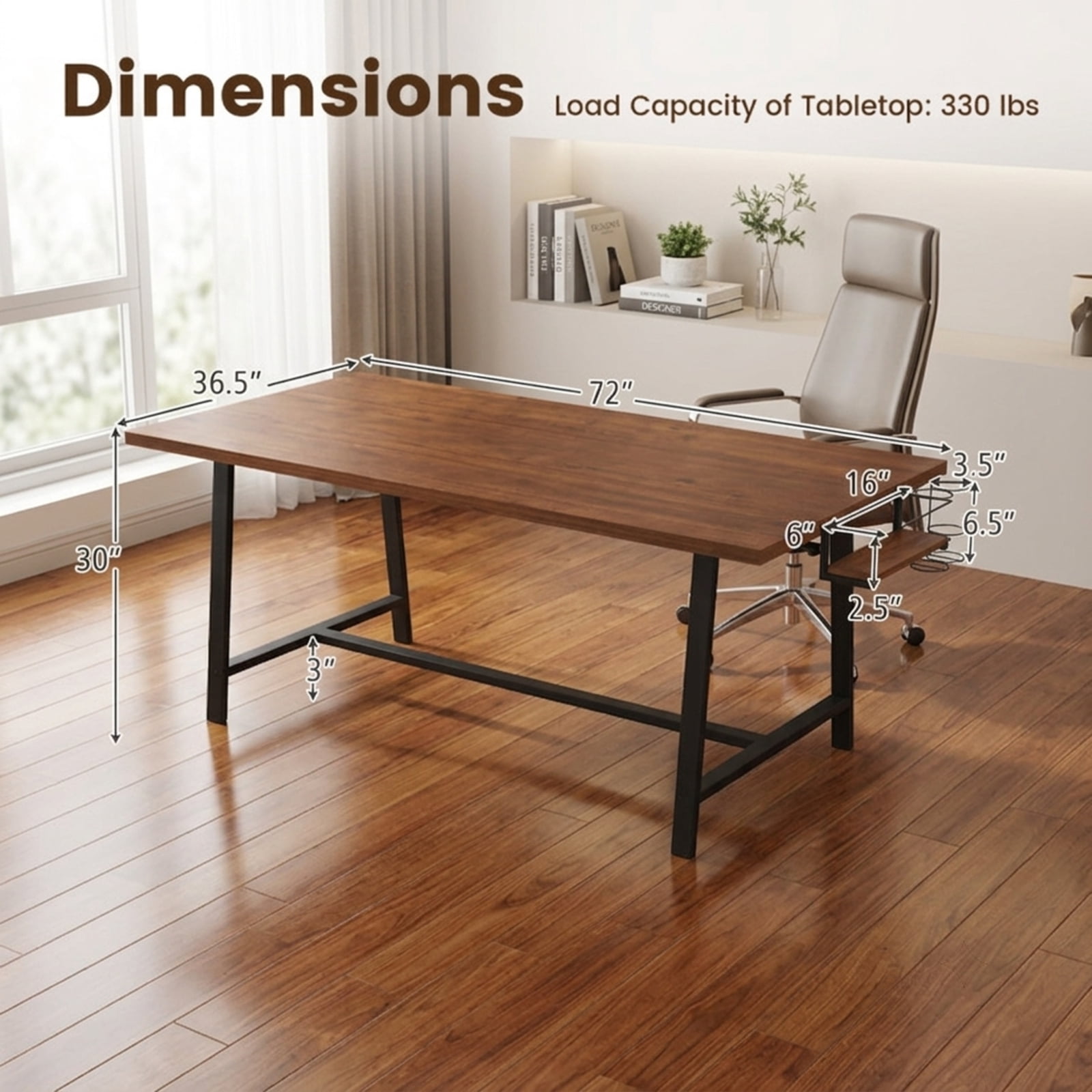 Furnibear 72 Inch Dining Table Rectangular Kitchen Table with 2-Bottle Wine Rack for 5-7 for Kitchen Dining Room Breakfast Nook Small Space, Walnut
