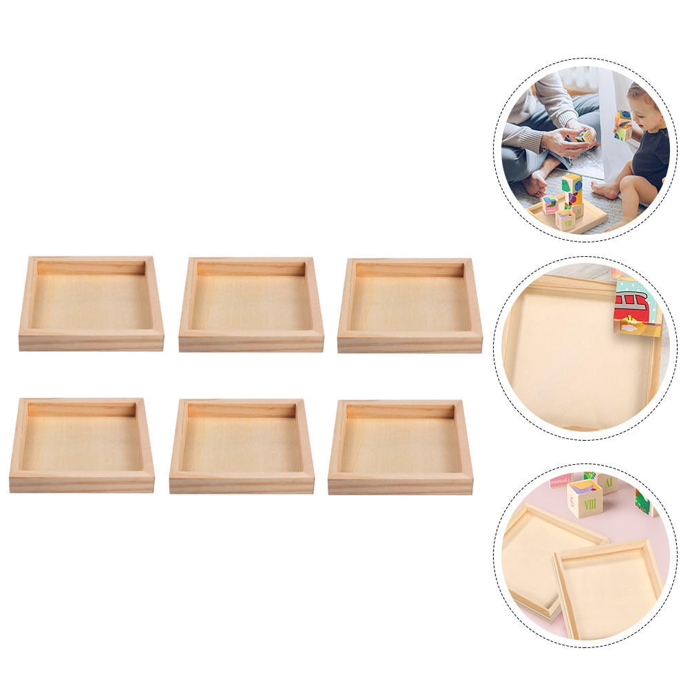  Craft Board 6Pcs Puzzle Blocks Tray, Unfinished Wood