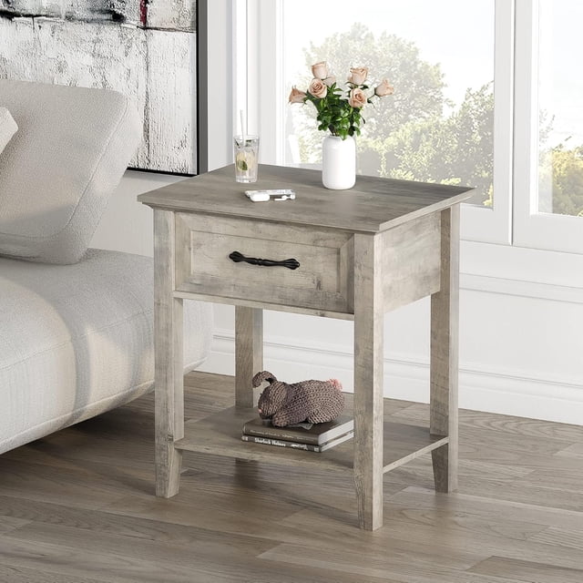 Modern 2-Tier Coffee Table Set of 2 with Storage Drawer - Multi-Functional Wooden Side Table for Bedroom, Living Room, Dorm - Space-Saving Design - System Default