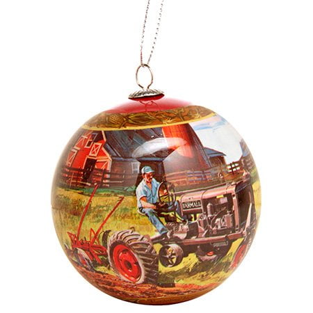 Creative Co-op 2.75" Glass Red Tractor Christmas Village Farm Ornament 