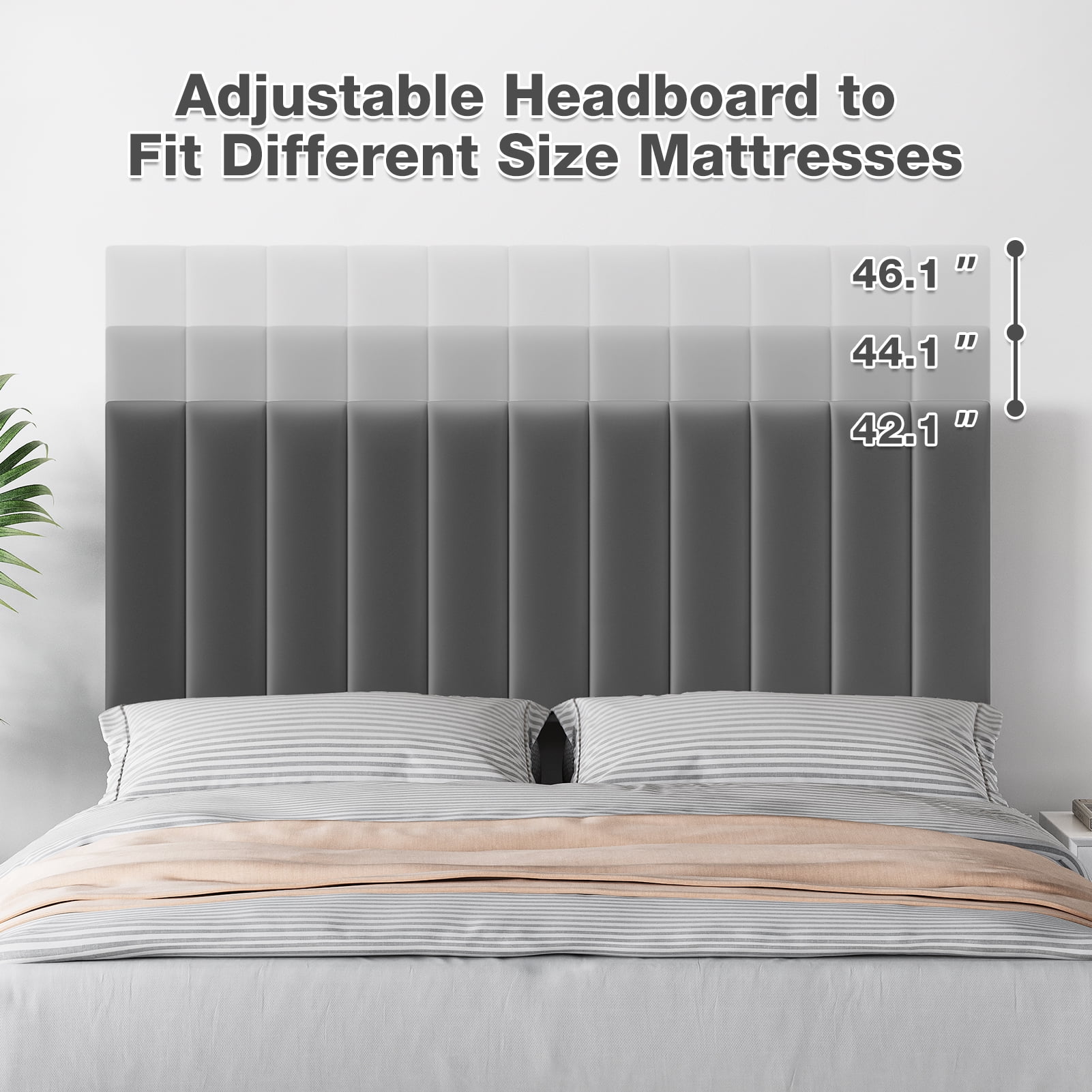 COZONY Queen Bed Frame with Velvet Upholstered Headboard, Sturdy Wood Slats Support,80.7*60.2*46.1", No Box Spring Needed, Noise-Free, Easy to Assemble, Gray