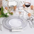 thumbnail image 4 of 350PCS Silver Plastic Dinnerware Set - Silver Plastic Plates Disposable Lace Design for 50 Guests Include 100 Plates,50 Forks, 50 Knives, 50 Spoons,50Cups,50 Napkins,Idea for Party&Wedding, 4 of 12