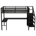 thumbnail image 4 of Kumix Full Size Loft Bed with L-shaped Desk and USB, Metal Loft Bed with Wardrobe and Adjustable Shelf for Teens Adults, High Loft Bed with LED for Bedroom, Full Loft Bed Frame, Black, 4 of 7