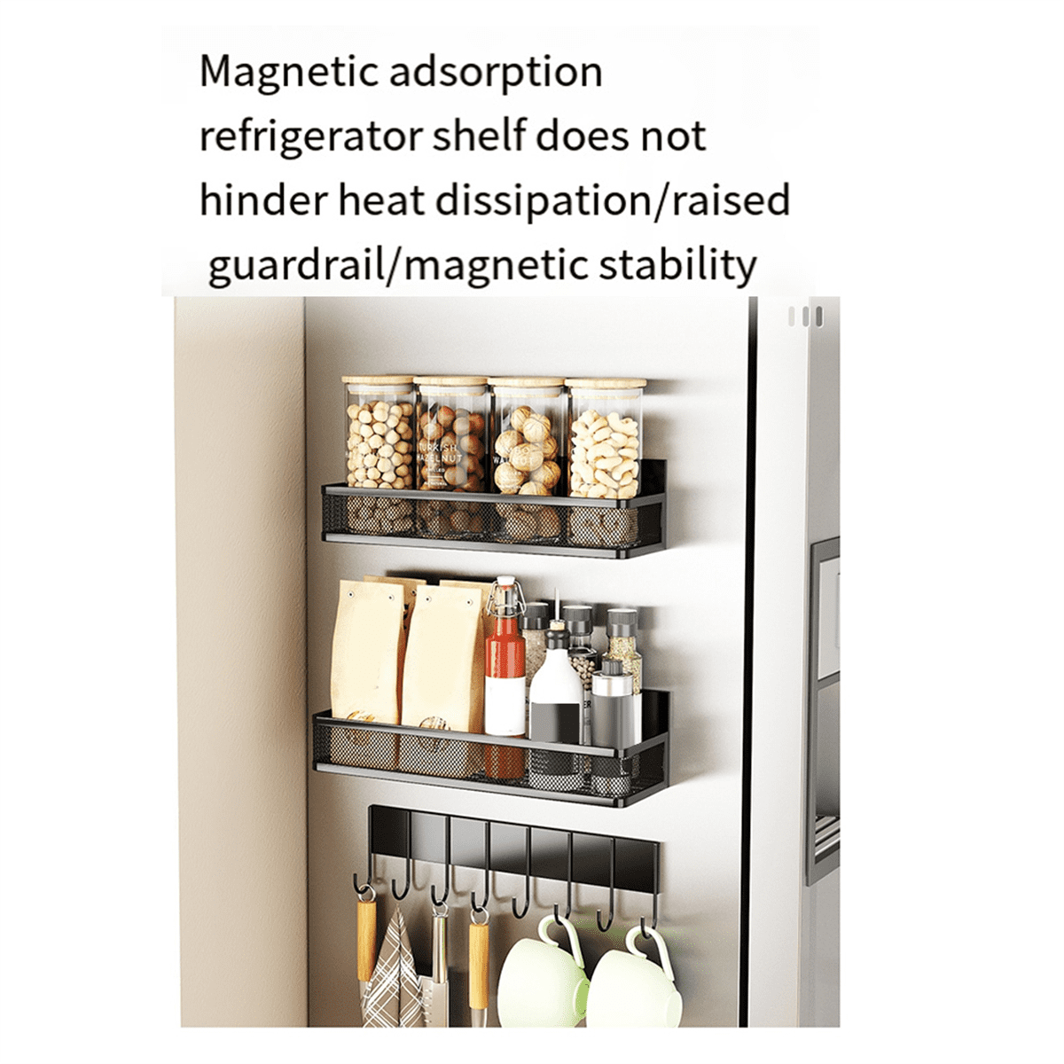 Magnetic Spice Rack for Refrigerator, Magnetic Refrigerator Organizer, Strong Magnetic Fridge Shelf, Storage Rack