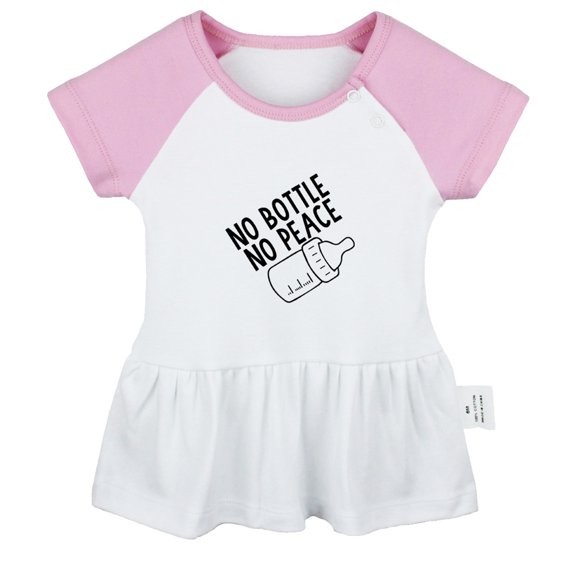 No Bottle No Peace Funny Dresses For Baby, Newborn Babies Skirts, Infant Princess Dress, 0-24M Kids Graphic Clothes (Pink Raglan Dresses, 6-12 Months)