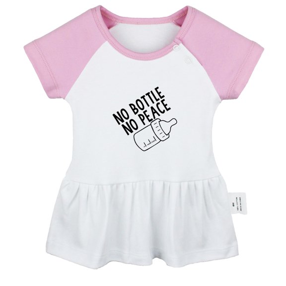 No Bottle No Peace Funny Dresses For Baby, Newborn Babies Skirts, Infant Princess Dress, 0-24M Kids Graphic Clothes (Pink Raglan Dresses, 6-12 Months)
