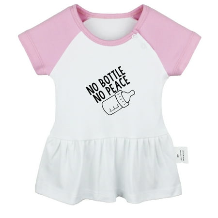 

No Bottle No Peace Funny Dresses For Baby Newborn Babies Skirts Infant Princess Dress 0-24M Kids Graphic Clothes (Pink Raglan Dresses 6-12 Months)