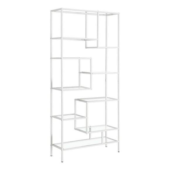 Monarch Specialties Étagère À Livres, Étagère, Étagère, 72"h, Bureau, Chambre À Coucher, Métal, Verre Trempé, Blanc, Dégager, Contemporain, Moderne