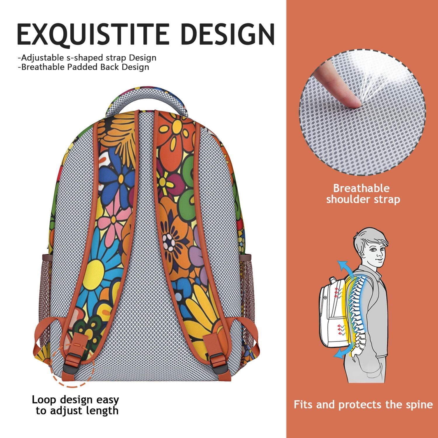 Nature Inspired Watercolor Floral Backpack - Ergonomic Student Backpack