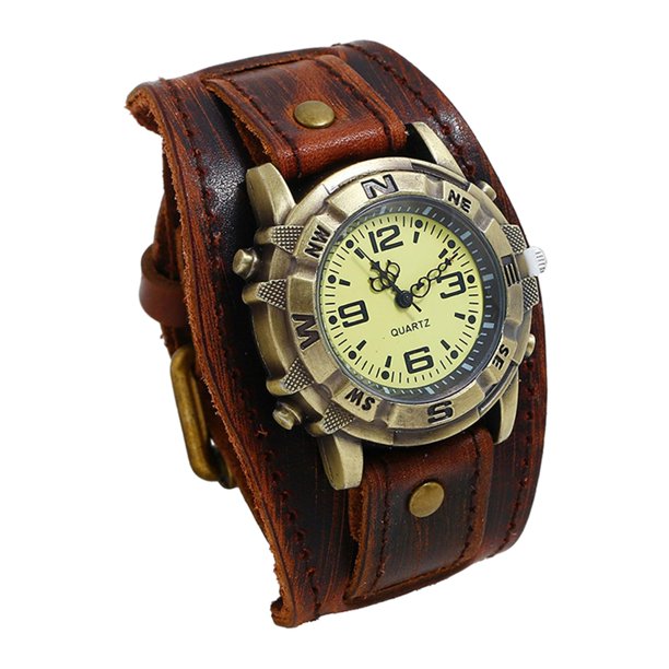 Reloj de pulsera de cuero, correa de repuesto, cuero ancho, reloj de correa de cuero Marron oscuro
