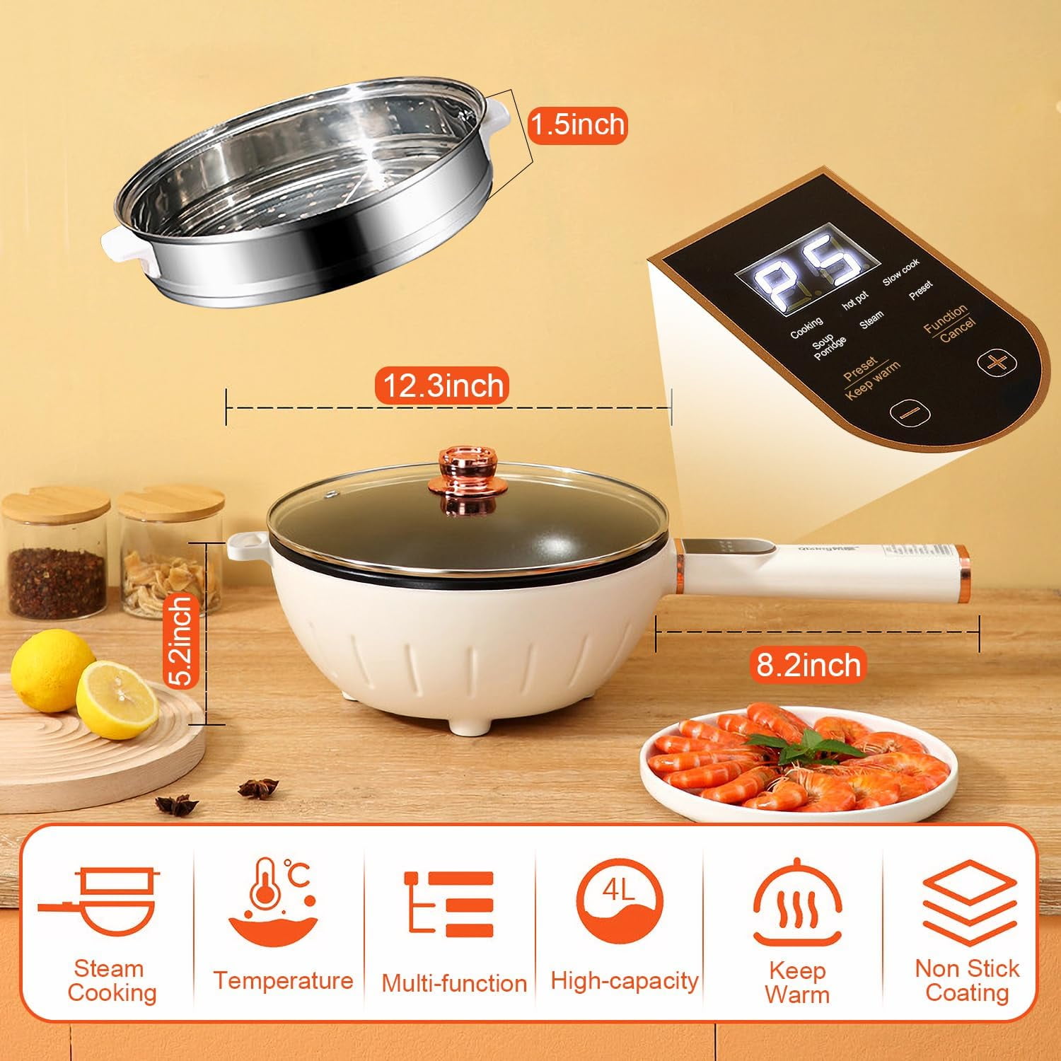 Smart Mini Hot Pot w. Timer 3 Power Level 5 Modes W. Stainless