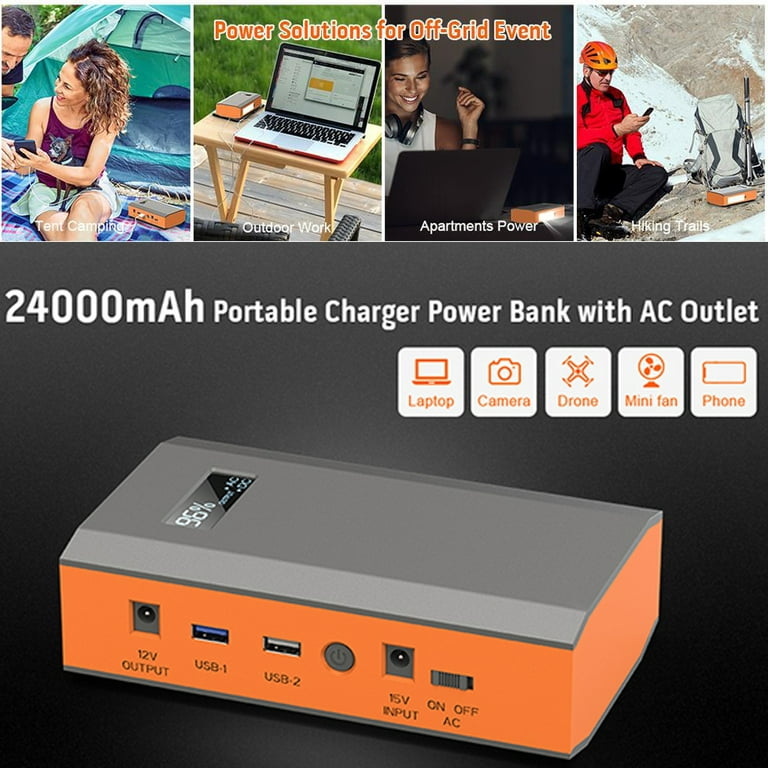 SinKeu Portable Power Bank with Outlet, 65W/110V Portable Laptop Charger Battery 24000mAh/88.8Wh Mini Power Station,Backup Power Source for Outdoor Camping Home Emergencncy LED Flashlight - Walmart.com