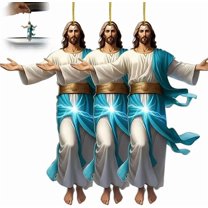 Tyidzon Jesus Car Mirror Hanging Accessories, Acrylic Rear View Mirror Ornaments 2D Religious Car Charm for Auto Interior Christian Gifts, Christmas Tree Decorations (3PCS)