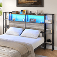 thumbnail image 6 of Storage Headboard with LED Lights & Charging Station, 55" Wide Open-Frame Headboard with Shelves, USB Ports & Power Outlets, Modern Wooden Headboard, Adjustable Bed Compatible, Grey,Queen, 6 of 17