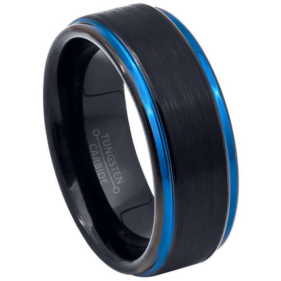 Jewelry Avalanche 2-tone Men's Black Tungsten Carbide Wedding Band Blue Stepped Edge, 8mm, Comfort Fit Ring size 10