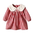 thumbnail image 7 of hotojiny Toddler Girls Gingham Dress Checkered Long Sleeve A-Line Plaid Dress Cute Crew Neck Collared Kids Flowy Dress(Red,7-8 Years), 7 of 7