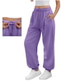 thumbnail image 3 of felwors Wide Leg Sweatpants for Women Fleece High Waist Joggers with Pockets Lightweight Comfy Drawstring Sweat Pants (Purple, XL), 3 of 8