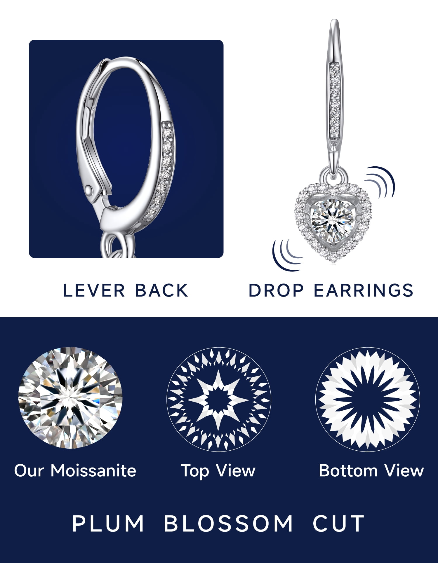 MomentWish Moissanite Huggie Earrings for Women,D Color VVS1 Simulated Diamond 925 Sterling Silver Dangle Earrings