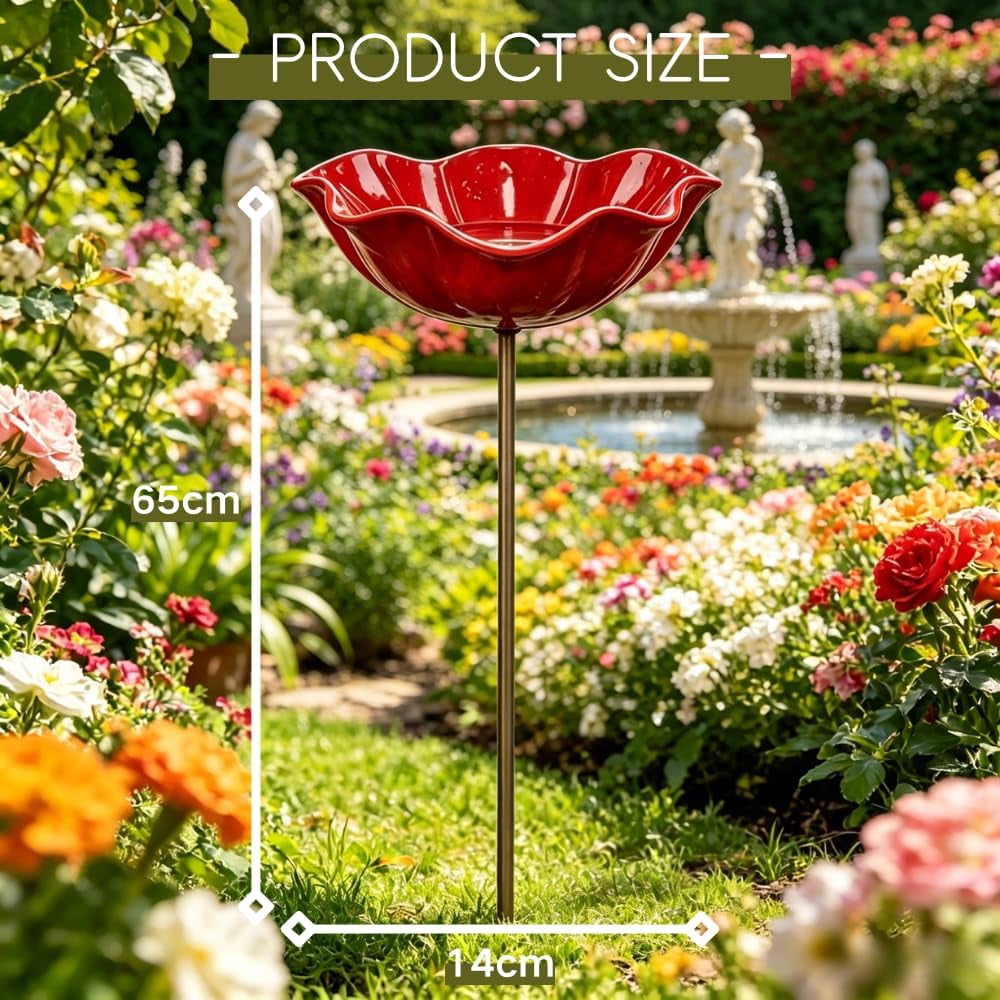 Handmade Metal Flower Garden Stake, Mini Bird Bath on Flowers Stakes for Outside, Metal Grace Yard Small Flower Bird Bath & Water Feeder Station Outdoors for Tiny Butterflies, Bees ＆ Birds (1 PC)