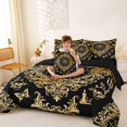 thumbnail image 4 of Homewish Skull Spider Web 7 Pieces Full Size Bedding Sets,Baroque Damask Full Size Bed in a Bag,Black Golden,Halloween Bed Set,Black Reversible, 4 of 8
