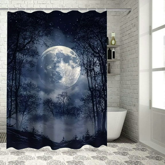 Patifu Moon Forest Bathroom Decor Set Graphic Print Polyester Fabric Shower Curtain for Home Decoration with Hooks 36"x72