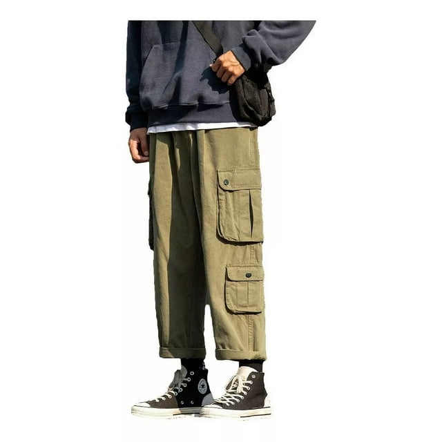 Pantalon Cargo Hombre Sueltas Pierna Ancha Multibolsillos