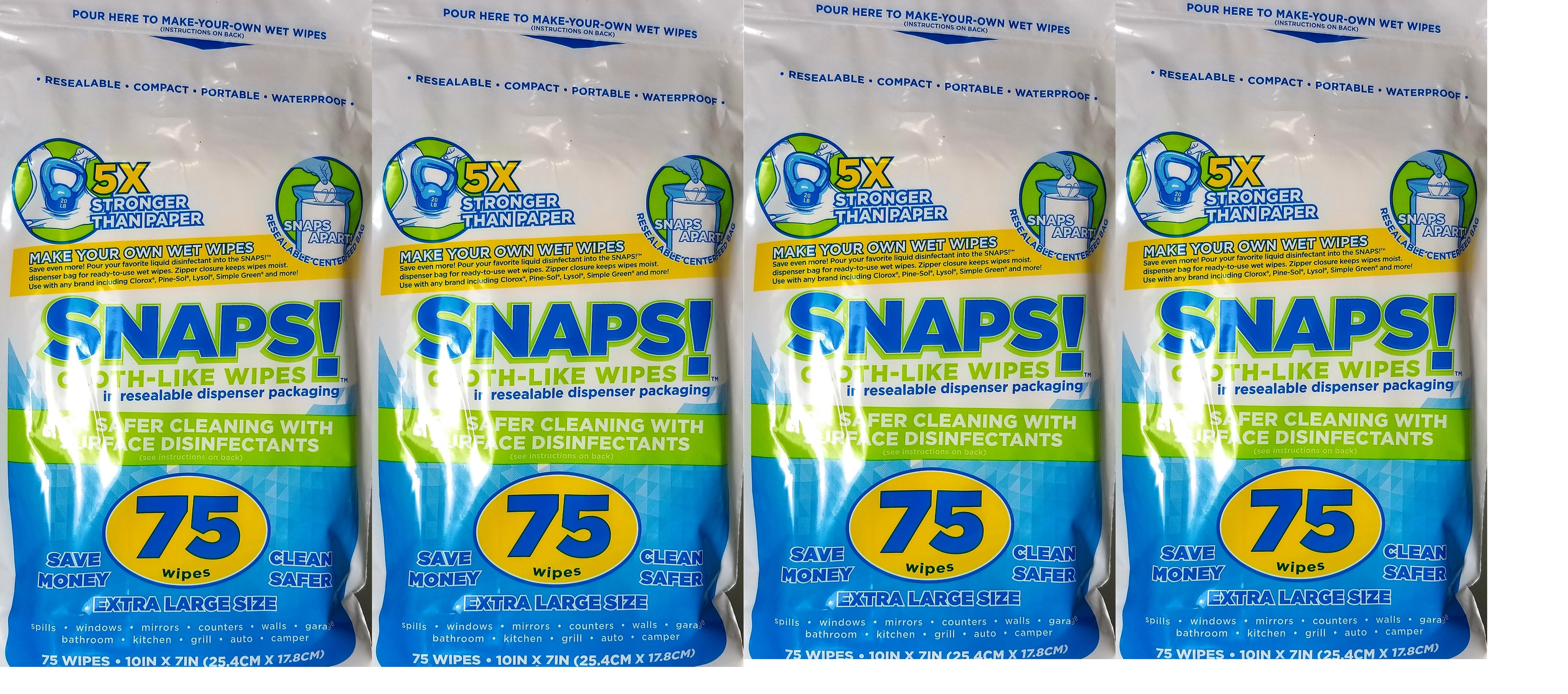 Snaps! ClothLike Wipes. Make your own wet wipes. 75 wipes per bag
