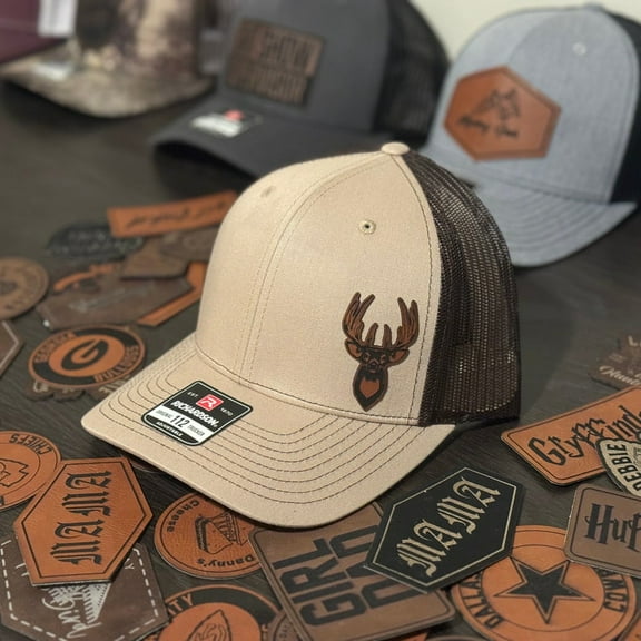 Buck Leatherette Patch Hat | Deer Hunting Hat | Mossy Oak Hat | Real Tree Hat | Leatherette Patch Hat | Trucker Hat