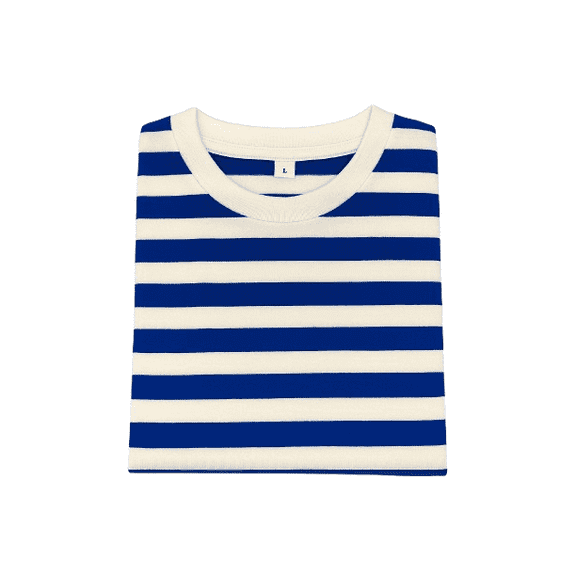 Children's Cotton T-Shirt, Striped T-Shirt, White and Royal - 4T