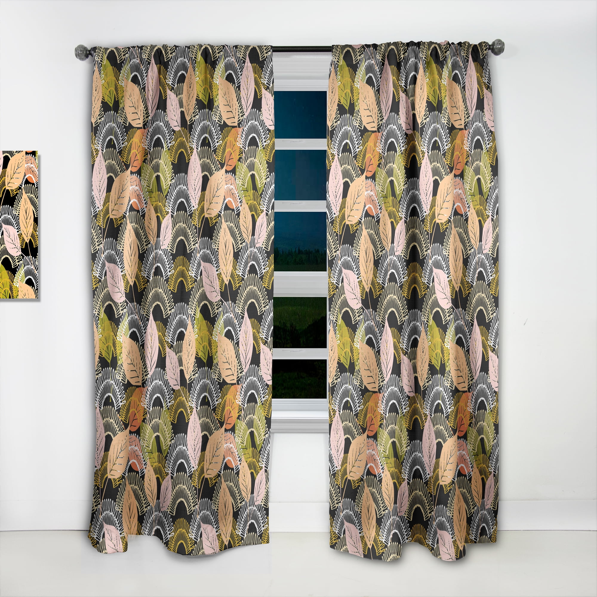 Designart 'Autumn Lace Textured Leaves Pattern' Mid-Century Modern Curtain Panel