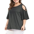 thumbnail image 3 of Agnes Orinda Women's Plus Size Summer Strappy Cold Shoulder Trumpet Sleeve Blouse, 3 of 6